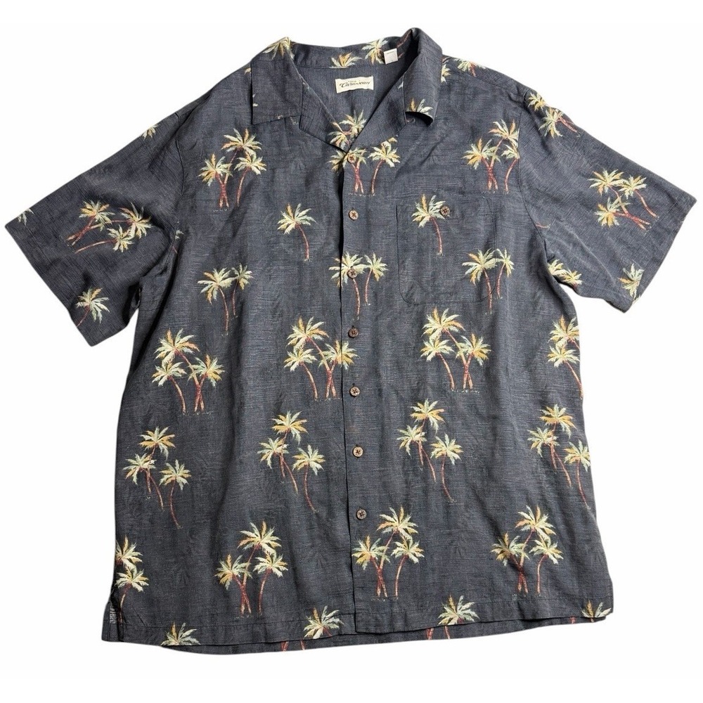 Caribbean Men's 2XL Hawaiian Silk Blend Shirt Palm Tree Camp Button Up